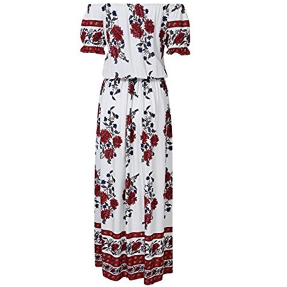 Off Shoulder Bohemian Side Slit Maxi Dress - Picture 6 of 8